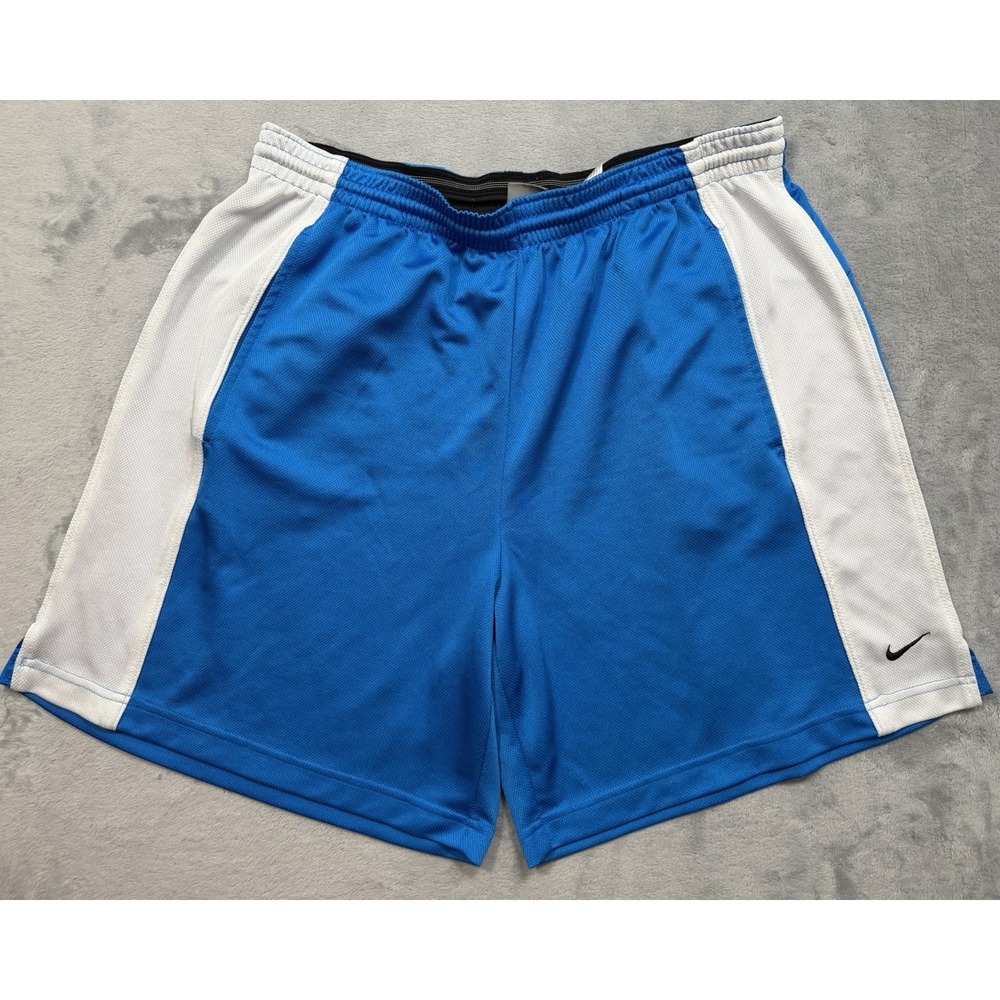 VTG Nike Shorts Men XL Navy Blue Mesh Basketball Dazzle Silky Gray Tag Logo Y2K